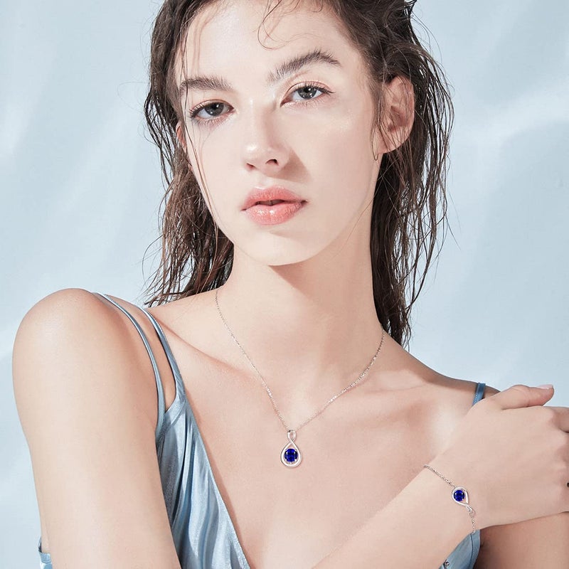 FANCIME Blue Sapphire Necklace September Birthstone for Women Sterling Silver Dainty Infinity Pendant Fine Jewelry Birthday Anniversary Graduation Gifts for Women Her, Chain Length 16+2" - Image 4
